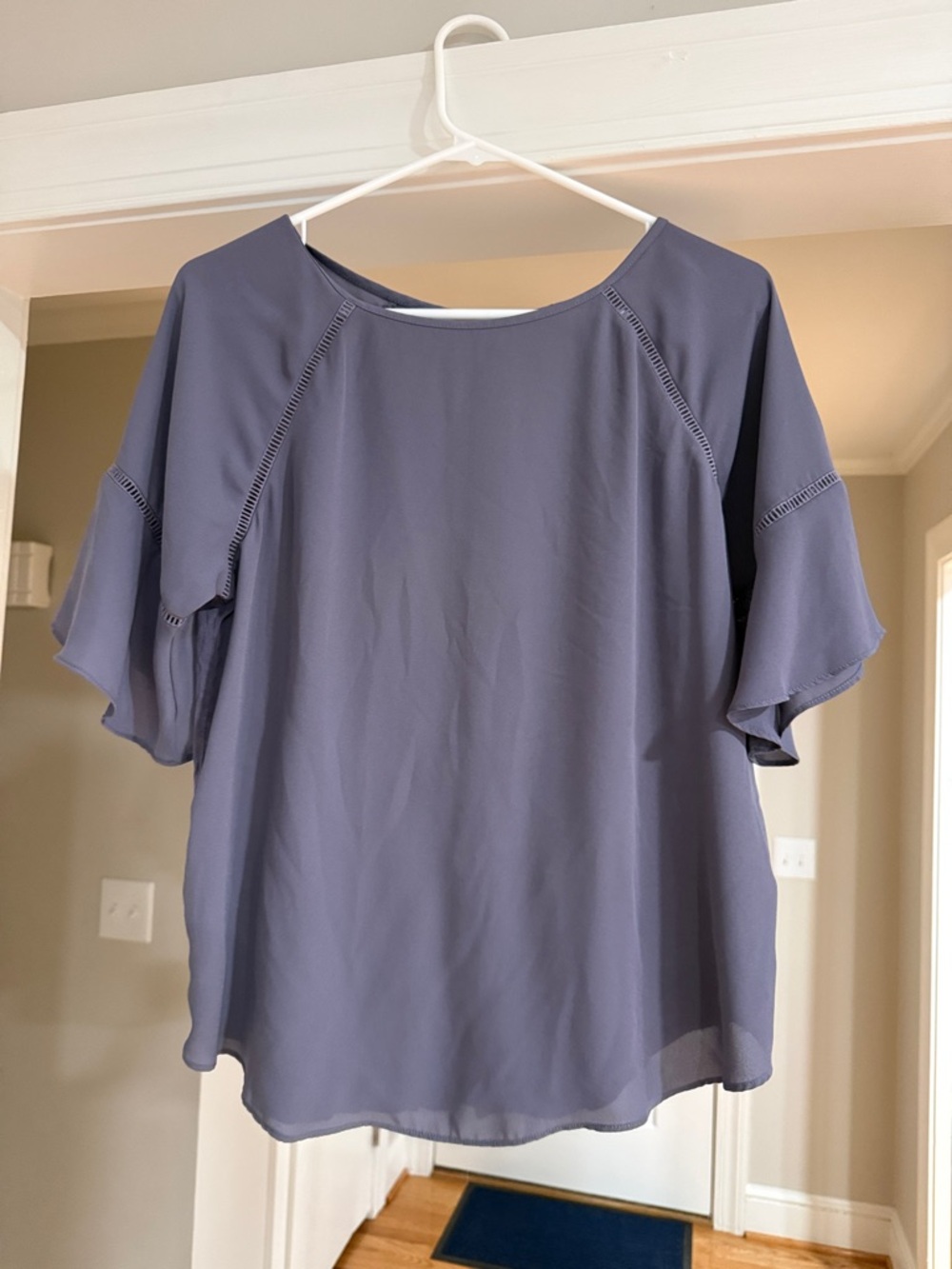 LOFT Lavender-Gray Flutter Sleeve Blouse